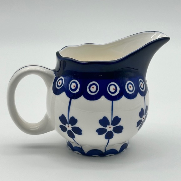 Signature Housewares Blue Pottery Pitcher‎ Creamer Blue & White Polish Style - Picture 2 of 6